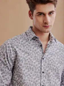 Aldeno Comfort Abstract Printed Spread Collar Long Sleeves Regular Fit Cotton Casual Shirt