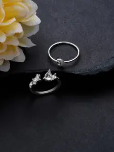 Accessorize Set Of 2 Crystals Studded & Moon Finger Rings