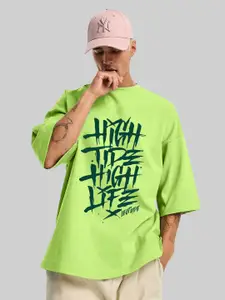 Leotude Typography Printed Drop-Shoulder Sleeves Oversized Cotton Casual T-shirt