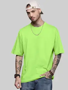 Leotude Oversized Green T-shirt with Drop-Shoulder Sleeves