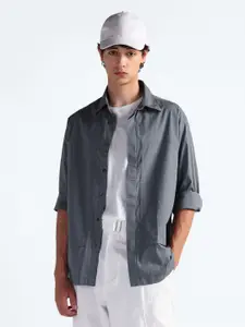 Flying Machine Spread Collar Oversized Ripstop Casual Shirt