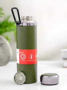 THEDECORKART Green Single Stainless Steel Solid Single Wall Vacuum Water Bottle - 1000ml