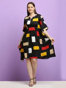 BAESD Notch Neck Checked Crepe Casual Fit & Flare Dress