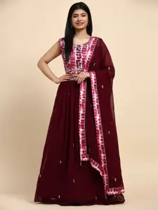 AMOHA TRENDZ Embroidered Tie and Dye Ready to Wear Lehenga & Blouse With Dupatta