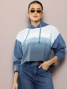 Kook N Keech Colourblocked Slang-Printed Hooded Crop Sweatshirt