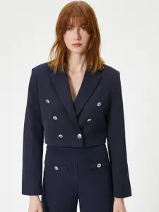 Koton Notched Lapel Long Sleeves Double-Breasted Crop Blazer