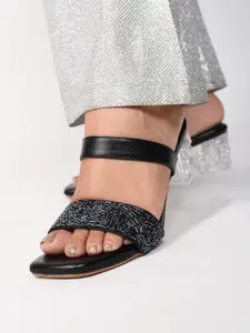 ALL TABS OPEN Embellished Transparent Block Heel Sandals