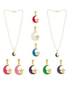 DressBerry White Gold-Plated Enamelled Pendants With Chains