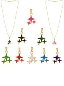 DressBerry Set Of 5 Gold-Plated Star Shaped Pendants With Chains For Women