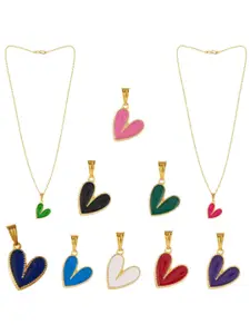 DressBerry Pink Gold-Plated Enamelled Pendants With Chains