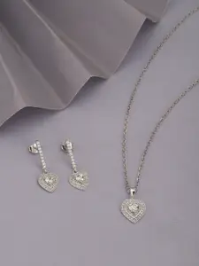 VANBELLE 925 Sterling Silver Rhodium Plated CZ Studded Handcrafted Necklace & Earring Set