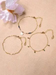 Accessorize Set Of 3 Stone Studded & Beaded Anklets