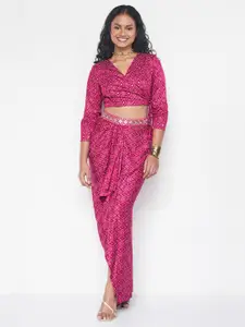 Global Desi Printed V-Neck Top & Skirt