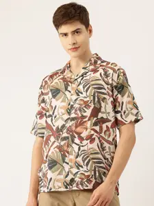 Rapra The Label Men Comfort Tropical Printed Cuban Collar Relaxed Fit Casual Shirt