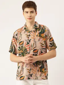 Rapra The Label Men Comfort Tropical Printed Cuban Collar Relaxed Fit Casual Shirt