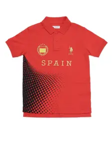 U.S. Polo Assn. Kids Boys Typography Printed Polo Collar Cotton T-shirt