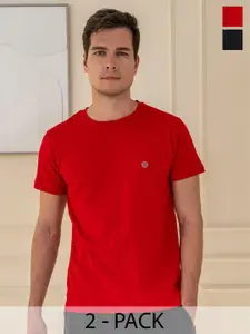 Lux Cozi Pack Of 2 Short Sleeves Round Neck Cotton Casual T-Shirts