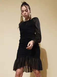 all about you Women's Square Puff Sleeve Ruchin Midi Dress