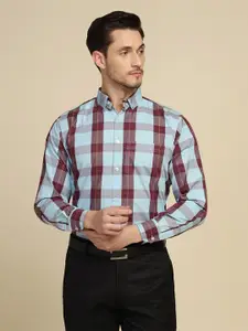 TAHVO Smart Slim Fit Tartan Checks Button-Down Collar Checked Cotton Formal Shirt