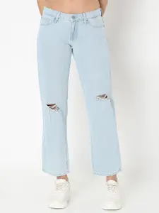 SPYKAR Women Comfort Straight Fit Low-Rise Slash Knee Cotton Jeans