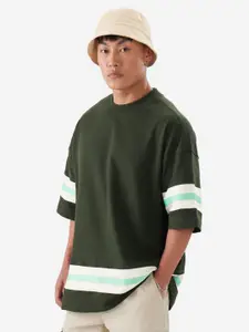 The Souled Store Striped Drop-Shoulder Sleeves Cotton Oversized T-shirt