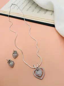 ABDESIGNS Silver-Plated American Diamond- Studded Pendant & Earrings