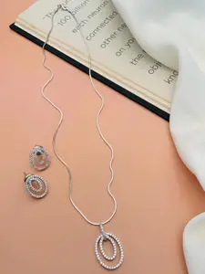 ABDESIGNS Silver-Plated AD-Studded Pendant & Earrings