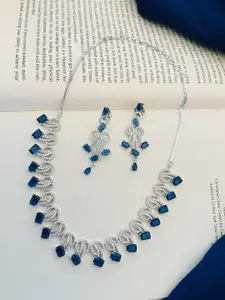 ABDESIGNS Silver-Plated AD Studded Necklace & Earrings