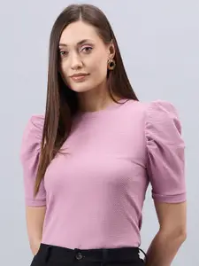 Style Quotient Lavender Puff Sleeve Fitted Top