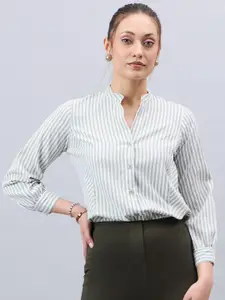 Style Quotient Smart Striped Mandarin Collar Formal Shirt