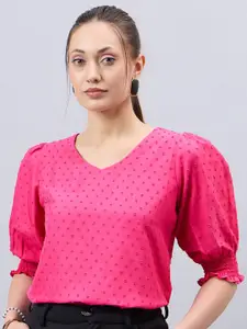 Style Quotient Pink Printed Puff Sleeve Blouson Top