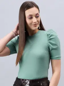 Style Quotient Womens Round Neck Puff Sleeve Top