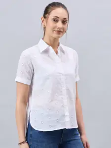 Style Quotient Smart Spread Collar Short Sleeves Cotton Semi Sheer Casual Shirt