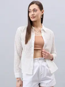Style Quotient White Smart Sheer Cotton Casual Shirt
