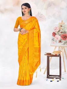 SANGAM PRINTS Woven Design Zari Silk Blend Designer Tussar Saree