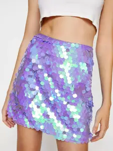 LULU & SKY Embellished High-Rise Sequin Coin Straight Mini Skirt
