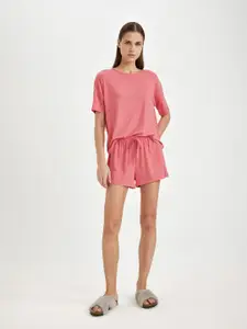 DeFacto Round Neck T-shirt With Shorts Night Suit
