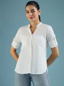 DressBerry White Classic Mandarin Collar Casual Shirt