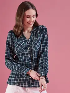 DressBerry Blue Classic Checked Cotton Casual Shirt