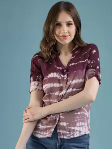 DressBerry Purple Classic Tie and Dye  Printed Casual Shirt