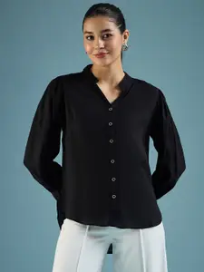 DressBerry Black Classic Mandarin Collar Casual Shirt