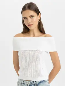 DeFacto Self Design Off-Shoulder Crop Top