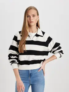 DeFacto Striped Shirt Collar Pullover