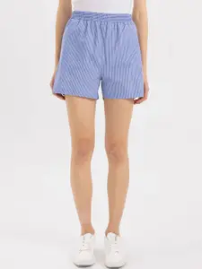 DeFacto Women Mid Rise Striped Pure Cotton Shorts
