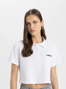 DeFacto Women Polo Collar Pure Cotton Applique T-shirt