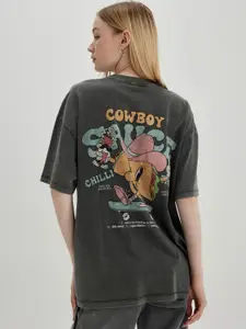 DeFacto Women Graphic Printed Drop-Shoulder Sleeves T-shirt