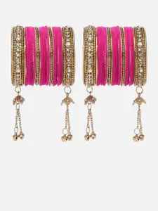 Anouk Pink Set Of 56 Gold-Plated CZ-Studded Tasselled Bangles