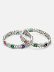 Anouk Set Of 2 Rhodium-Plated American Diamond Studded Bangles