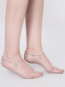 Anouk White Rhodium-Plated Stone Studded Anklet