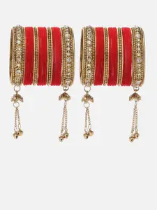 Anouk Set Of 56 Gold-Plated CZ-Studded Tasselled Bangles